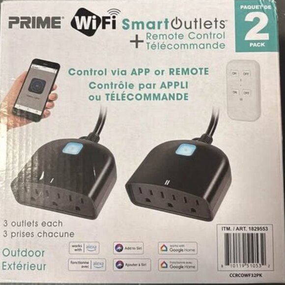 Prime WiFi smart outlets plus remote control- 2 pack of 3 outlets each. NIB - Picture 1 of 4